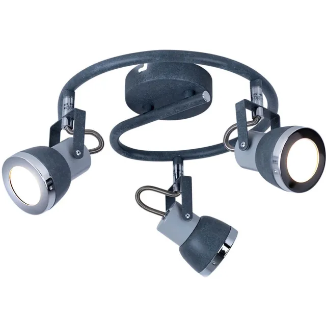 Globo Lighting Zwenkbare plafondlamp LED plafondspot 3 vlammen keukenspot plafondlamp, 3 vlammen steen grijs metaal spots beweegbaar, 3x GU10 stopcontacten, DxH 25,5x16 cm