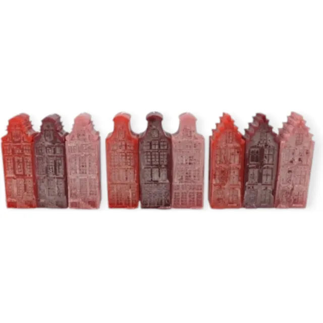 DK design Daan Kromhout - Kaarsen - Set/3 - Hollandse huisjes - Canal houses - Rood tinten - Grachtenpandjes - 6x16cm