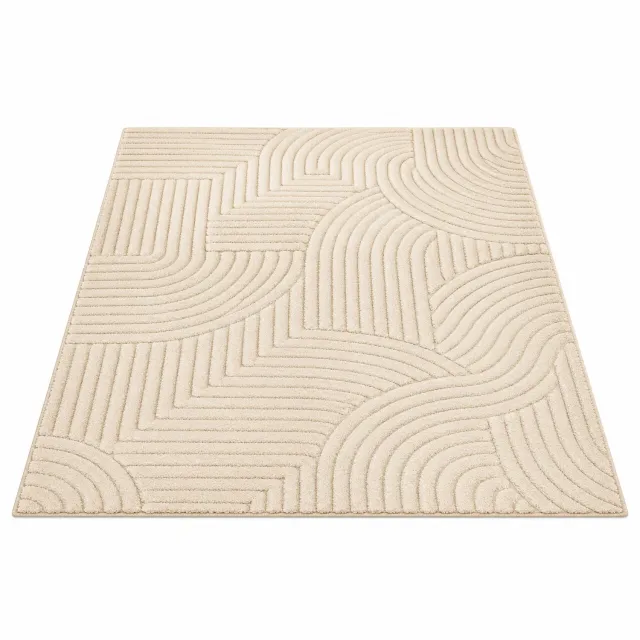 Tremeo Vloerkleed Crème - Zacht Hoogpolig Tapijt - Antislip - 160x120 cm - Modern geometrisch reliëf - Onderhoudsvriendelijk