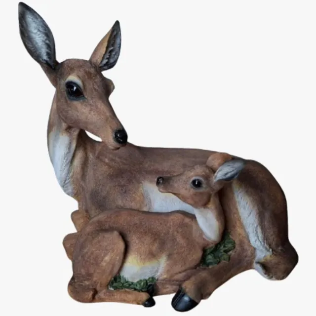 funproducts.nl Prachtig Reekalf met Moeder beeld - 42 cm Hoog - Realistisch Hertenduo - Polystone Origineel