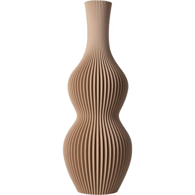 Slimprint Vaas NAMI, Beige, D18,6 x H50 cm, Moderne Tafelvaas met Organisch Design voor Pampas Pluimen, Gemaakt van Gerecycled Biokunststof van Fruitverpakkingen