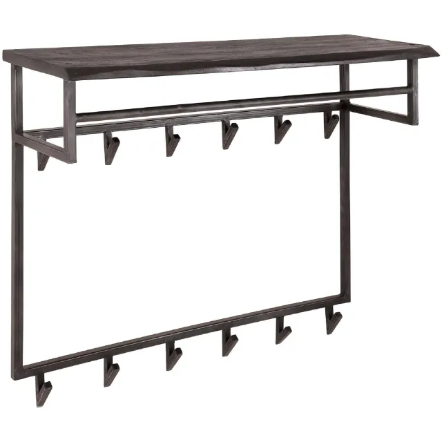 Nest of Nora Kapstok wandmodel met hoedenplank 12 haken - Acaciahout - Zwart - Industrieel