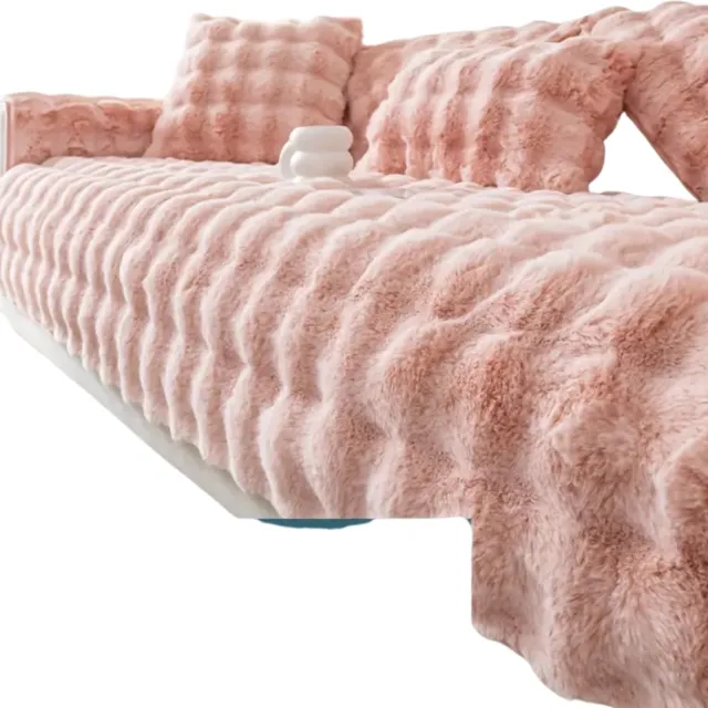 Nivard Bankhoes - Bankbeschermer - Stretch - Sofa Cover - Pluche - Roze - Rugleuning 70x70