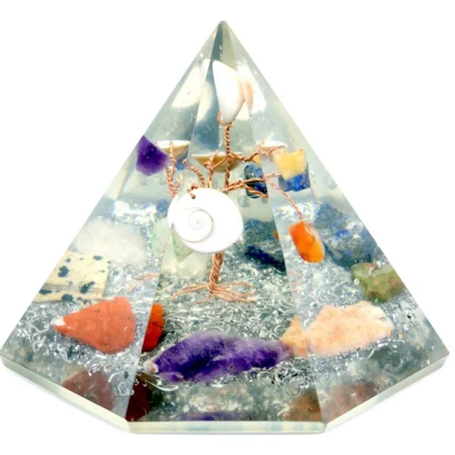 Ancient Wisdom Orgonite 7-zijdige piramide - Edelsteen Wijsheidsboom - 90 mm multicolor