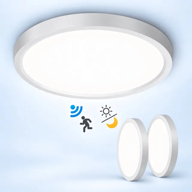 LOVHAUS 2 Stuks LED Plafondlampen 23 cm - 18W 1800 lm - Radar Bewegingssensor - Schemersensor - 4000K Wit