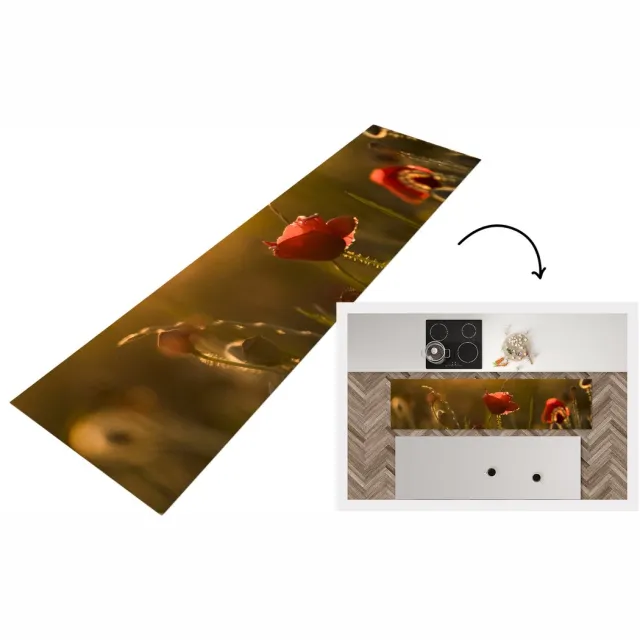KitchenYeah Keukenloper - Loper keuken - Klaproos - Zonsondergang - Goud - Keukenloper vinyl Multicolor