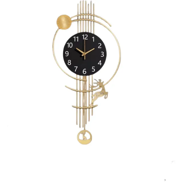 J.T.R Wandklok industrieel-klok- Grote Stille Wandklok met Japanse Quartz Beweging- Retro Moderne Metaal & Hout Ontwerp-Goud en zwart Zwart en Goud