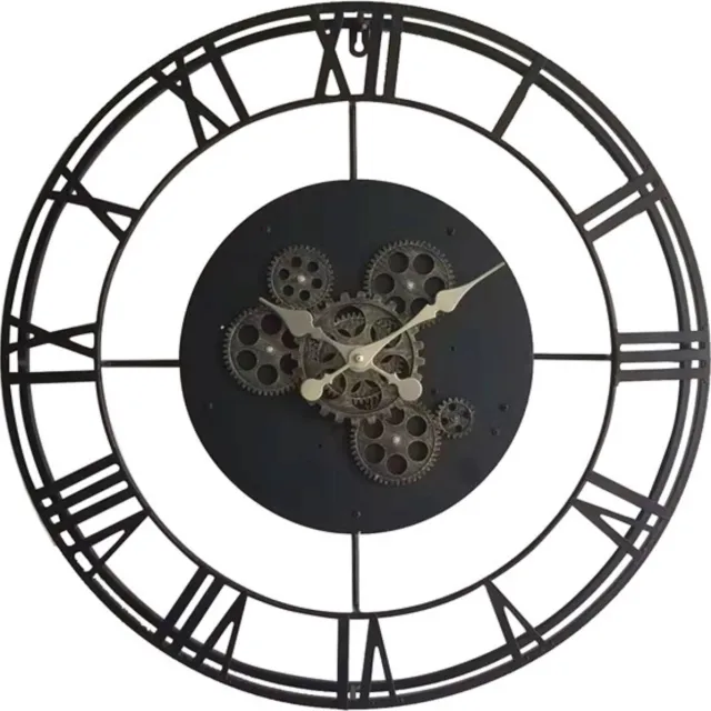 Mansion Open Black Metal Gear Clock dia57*5cm Zwart