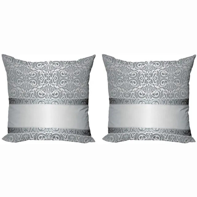 ABAKUHAUS Damast Kussenhoezen – 2x40x40 cm – Dubbelzijdig bedrukt – Grijs