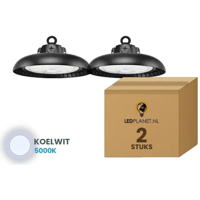 Tsong UFO Lamp - LED High Bay 150W - 30.750 lm - Neutraalwit 5000K - 2 stuks - Instelbaar 90/120/150W - 0-10V Dimbaar - IP65 - Hal, Werkplaats- & Garageverlichting - 5 jaar garantie Koelwit 5000K
