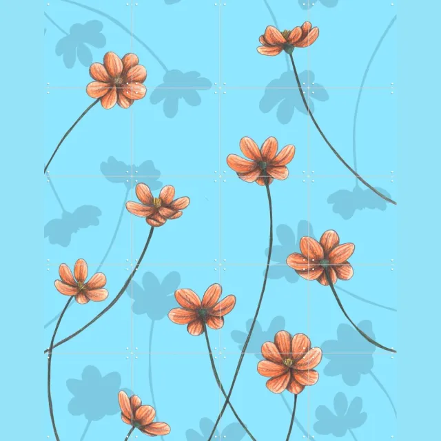 IXXI Calendulas, Cecilia Battaini - 80 x 100 cm - Grote wanddecoratie en posters - Illustraties, Grafisch Ontwerp, Digitale Kunst, Eetkamer Oranje / Blauw