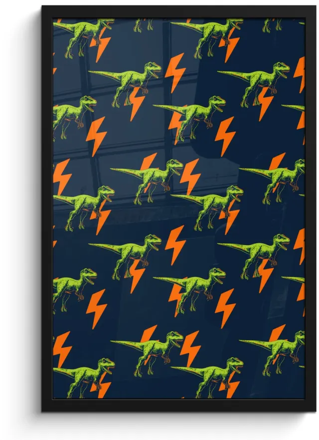 FrameYourWall Poster in lijst - Fotolijst 40x60 cm - Posters - Bliksemschichten - Oranje - Dinosaurussen - Posterlijst zwart - Decoratie - Wanddecoratie woonkamer - Muurdecoratie slaapkamer