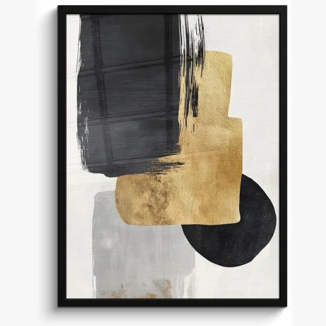 FrameYourWall Poster in lijst - Fotolijst 50x70 cm - Posters - Goud - Rechthoeken - Cirkels - Abstract - Posterlijst zwart - Decoratie - Wanddecoratie woonkamer - Muurdecoratie slaapkamer