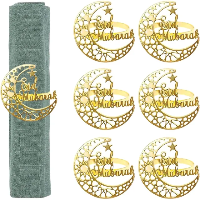 Famanu Ramadan servetringen - set van 6 - holle maan vorm - metalen servetringset - servethouder voor bruiloften en feestdagen Goud Zilver