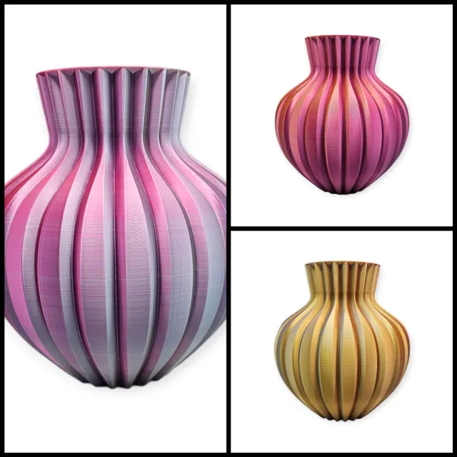 Layerzz Ribbelvaas - 3-D geprint - voor droog en zijdebloemen - modern - stijlvol - kleurrijk - goud zilver roze
