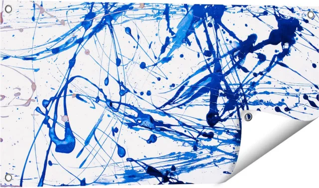 Gards Tuinposter Abstracte Kunst Blauwe Verf - 80x40 cm - Tuindoek - Tuindecoratie - Wanddecoratie buiten - Tuinschilderij Multikleur