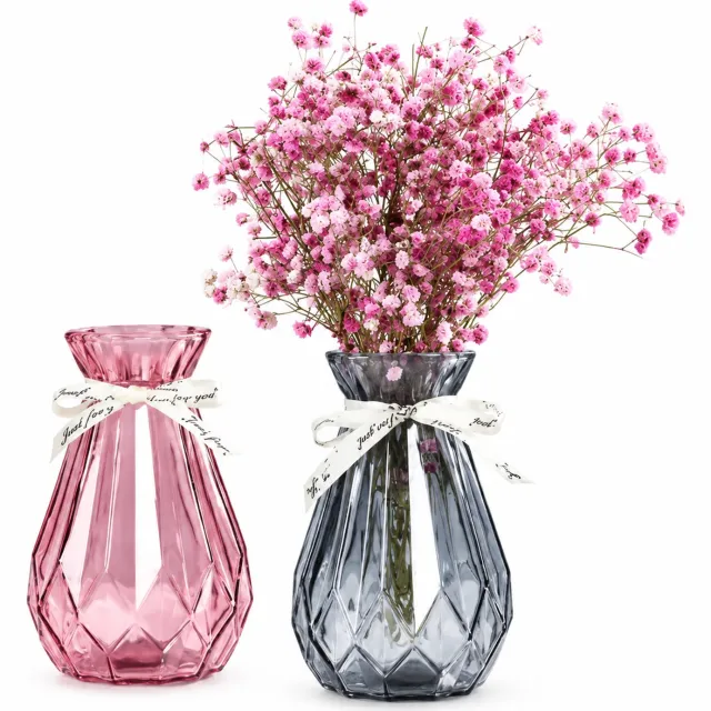 SWGOTA Paarse glazen vaas 14 cm met origami-facetten, voor droogbloemen en decoratie in de woonkamer