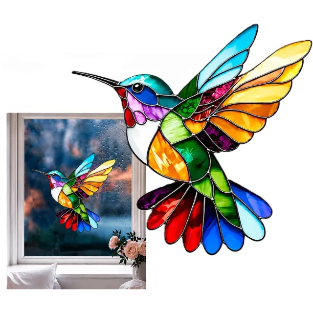 Cheaperito Kolibrie Raamsticker Zonvanger 18 x 18 cm – Kleurrijke Window Cling zonder Lijm – Herbruikbare Glasdecoratie voor Ramen, Serres, Dakramen & Tuindecoratie mULTI