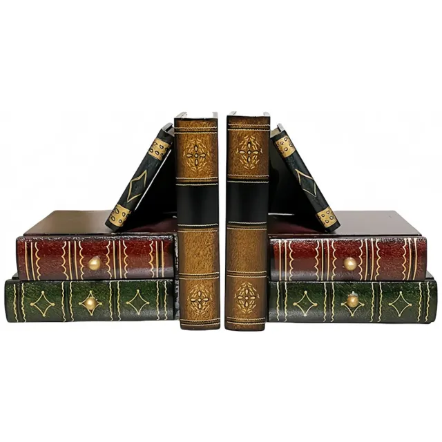 Decopatent© Decopatent - Vintage Houten Boekensteunen met 4 Lades - 2-Delige Set - Boekensteun Hout - Vintage Boeken Design - Voorzien van 4 opberg schuiflades - Boekenstandaard - Afm. 10x10x15.5 CM.