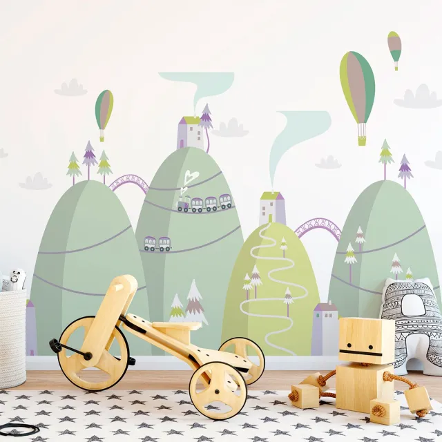 Ambiance Sticker Scandinavische bergstickers met luchtballonnen, 60 x 90 cm Multi color