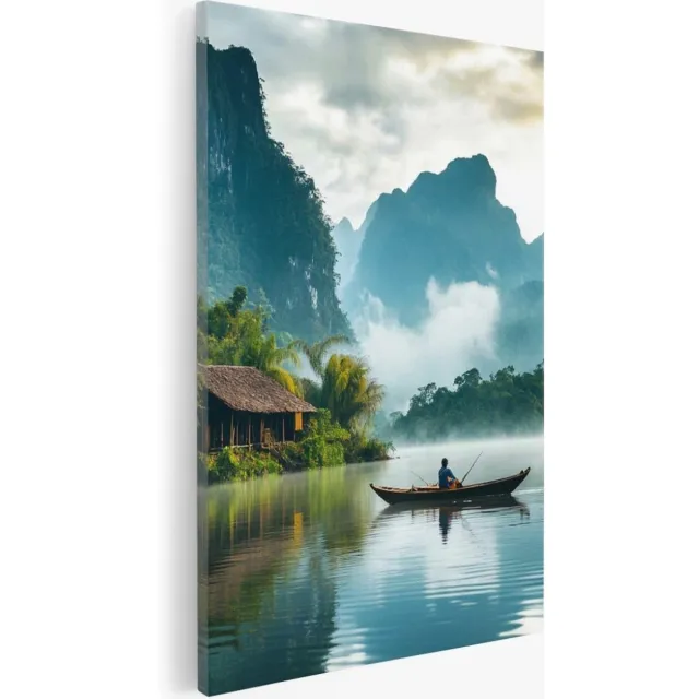 Saammp Canvas Schilderij - Natuur - Bos met mist - landschappen - 20x30 - Foto op canvas - Wanddecoratie - Muurdecoratie Woonkamer - Slaapkamer decoratie - Canvas Print Multicolor