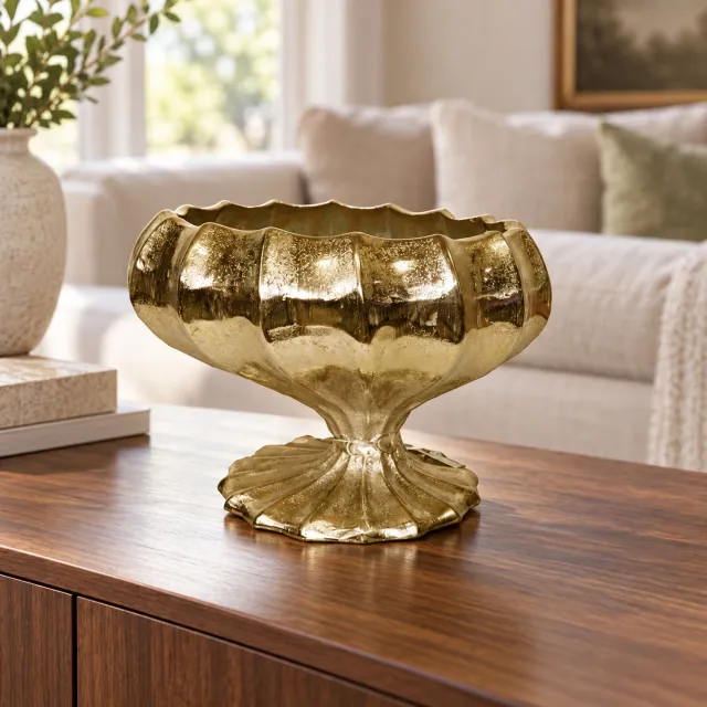 Hoppa! Lotusvaas op voet - Goud - 27 x 27 x 20 cm (B x D x H)