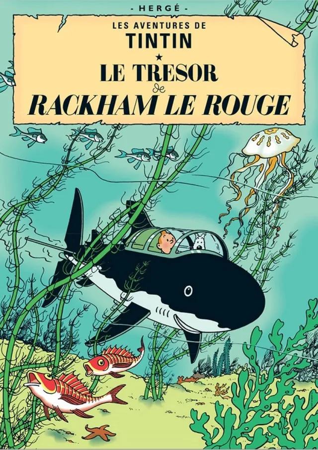 Hergé - Moulinsart - Kuifje Kuifje Poster van album 'De schat van Scharlaken Rackham' Franstalig, 50x70 cm, Officiële Kuifje Poster Multi