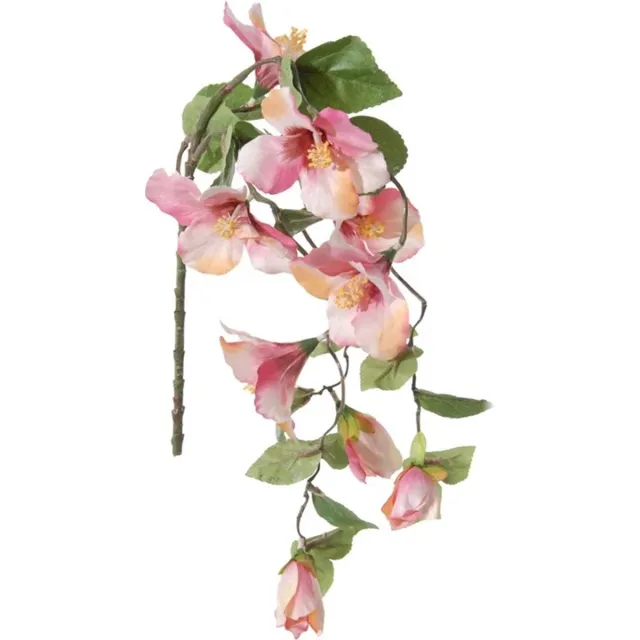 Louis Maes Hibiscus kunstbloemen - roze - hangende tak - 165 cm - zomer decoratie - levensecht - pvc kunststof