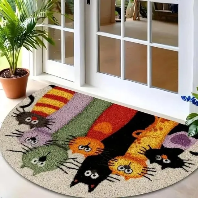 Oemmn Halfronde deurmat - Amerikaanse dierenprint - antislip en absorberende halfronde mat - wasbare halvemaanvormige mat - geschikt voor binnen- en buiteningangen, keukens, terrassen, badkamers en als decoratie bij de open haard (40×60cm) Bloemenkat (40×60cm)