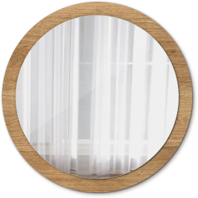 TULUP Spiegel - Ronde vorm Spiegel - op gehard Glas - Houttextuur - Diameter: 100 cm - Stijlvolle spiegel met grafisch motief - Met spiegelprint - Bruine - Badkamerspiegel - Gangspiegel - Eetkamer - Make-up Spiegel - Ronde vorm Bruin Houttextuur