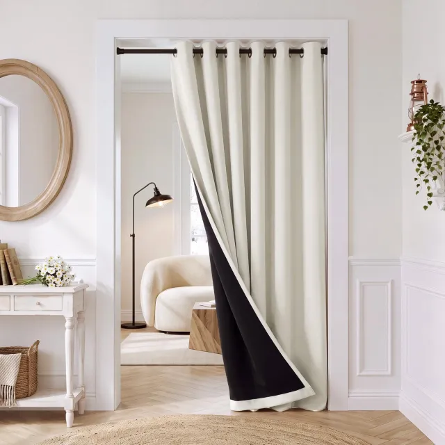 Famanu Dubbelzijdig verduisterend thermisch gordijn voor woonkamer, 1 paneel, biedt maximale bescherming tegen kou en tocht, voor een comfortabele temperatuur Zwart