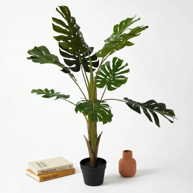 Cheqo Kunstplant Monstera - Gatenplant - Monstera Deliciosa - Nepplant - Kunst Monstera - Namaak Monstera - voor Binnen - Kamerplant - Decoratie - Kantoorplant - Sfeerplant - Tropisch Groen