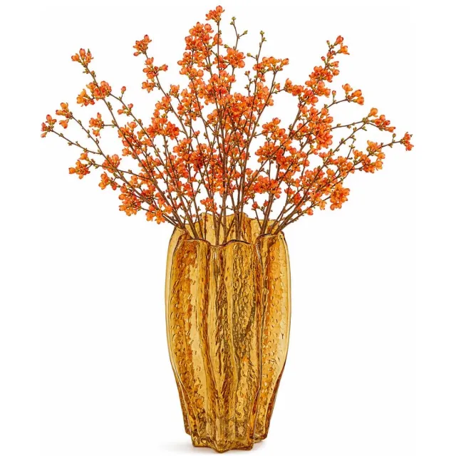 Mega Collections Bloemenvaas Callas - bewerkt sier glas - D15 x H28 cm - transparant amber geel - boeket en stelen - Moderne stijl
