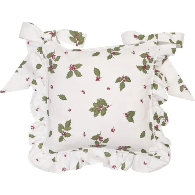 Clayre & Eef Kussenhoes Voor Stoelkussens - 100 % Katoen - Kerstmis - Kerst - Hulst - 40 x 40 cm Rood