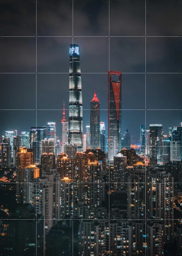 IXXI Shanghai Skyline, Tristan Zhou - 100 x 140 cm - Grote wanddecoratie en posters - Fotografie, Mancave, Architectuur Donkere tinten
