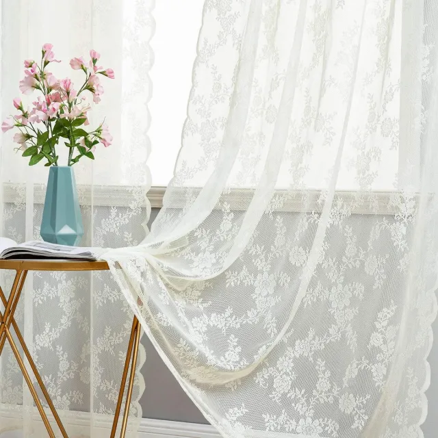 Ibenzoa Kanten Gordijnen Set van 2 met Elegante Bloemenpatronen, Transparante Voile voor Sfeervolle Kamers 260 x 150 cm Beige