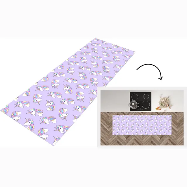 KitchenYeah Keukenloper - Loper keuken - Eenhoorn - Pastel - Patronen - 150x50 cm - Keukenloper vinyl Multicolor