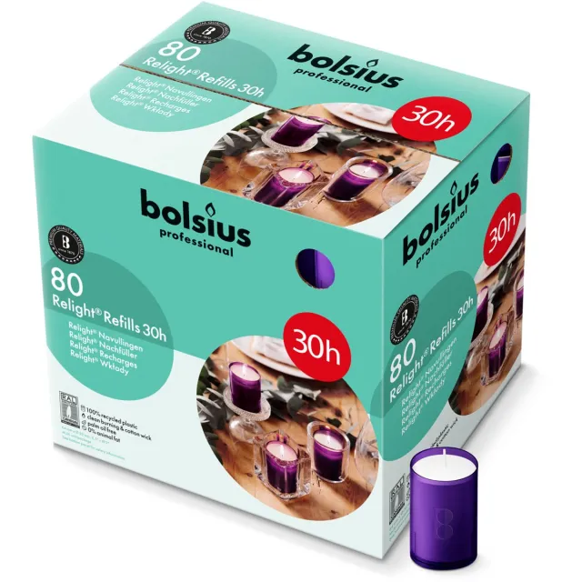Bolsius Horeca Relight - Navulling - 64/52 - 80 stuks per verpakking - Paars