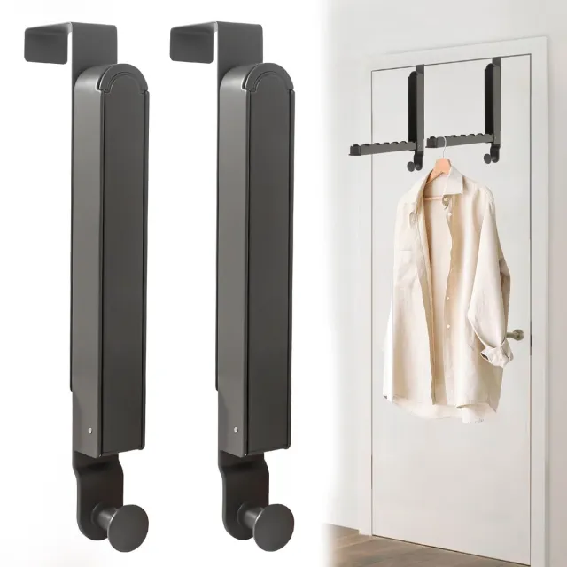 My Ninki ® Inklapbare Deurkapstok Met Verstelbare Haken Voor Kleding, Jassen En Handdoeken - Set Van 2 Stuks zwart