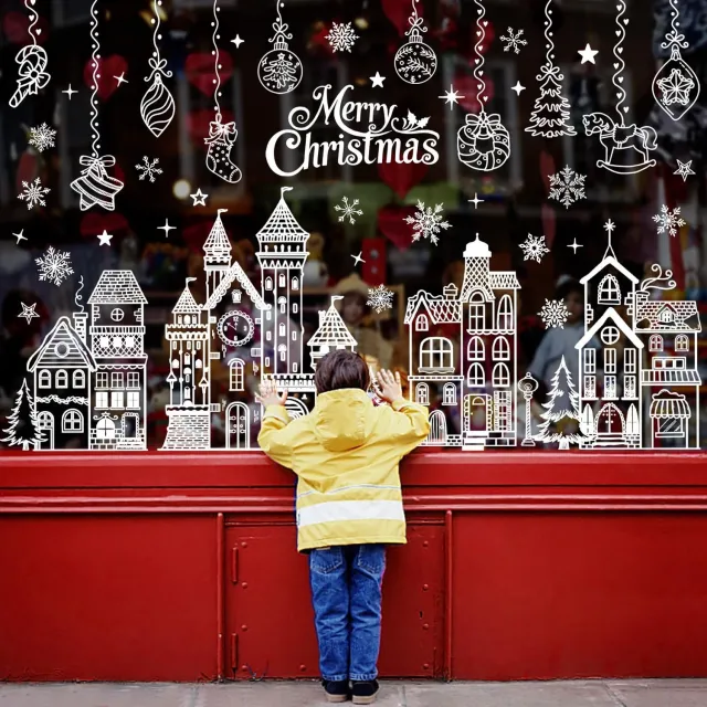 Famanu Grote dubbelzijdige kerst raamstickers, statisch en lijmvrij, geschikt voor vensters