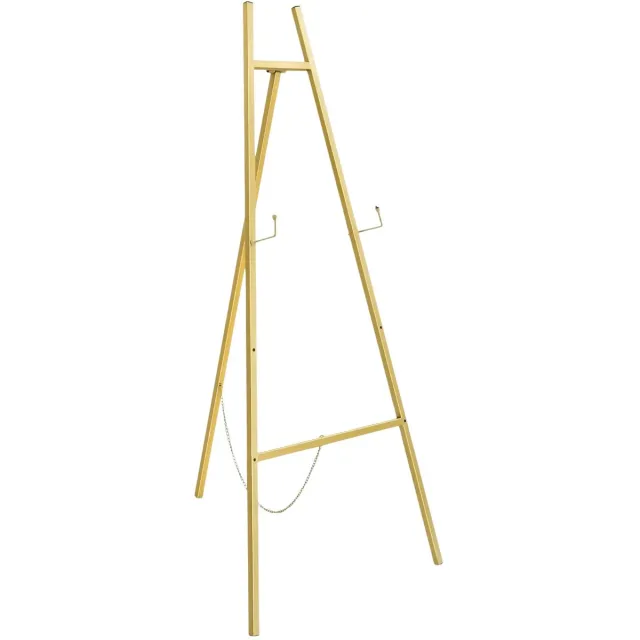 Happiq Kunstenaars-ezel / display statief – Voor kunst, schilderijen, posters en foto’s – Vloerstandaard voor presentatie – Metaal – Kleur: goud – 118 cm Gold