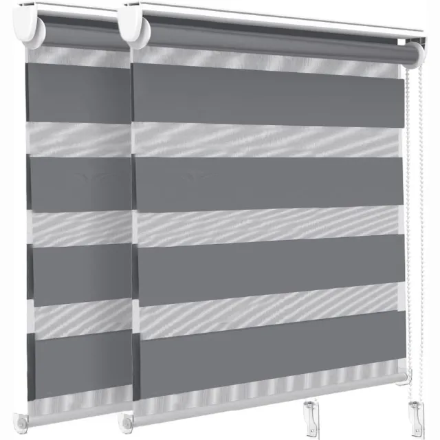 Whoopr® Rolgordijn Klemmfix Zonder Boren - Dubbele Rolgordijnen Set 2 stuks - Rolgordijn voor Ramen en Deuren - Doorschijnend & Verduisterend, 100x150cm, Grijs - Lichtdoorlatend - Rolgordijnen