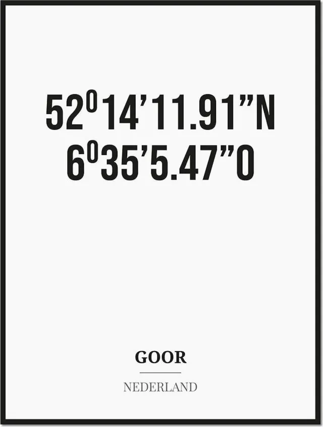 Studio216 Poster/kaart GOOR met coördinaten zwart, wit