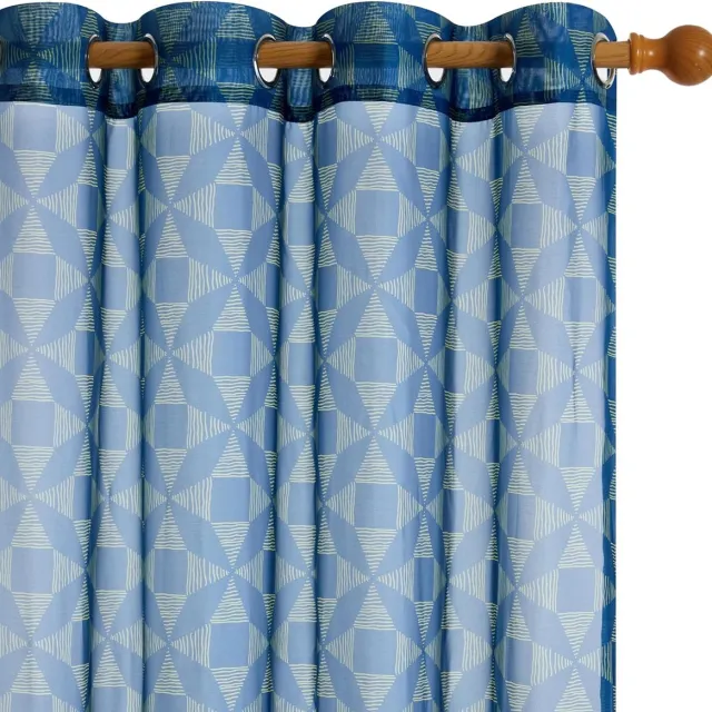 Nest Designer Voile gordijnen met oogjes, transparant ringgordijn, Nest Designer-patroon, slaapkamer, transparante milieuvriendelijke gordijnen, Boheemse stijl, 260 x 140 cm (H x B), donkerblauw, set van