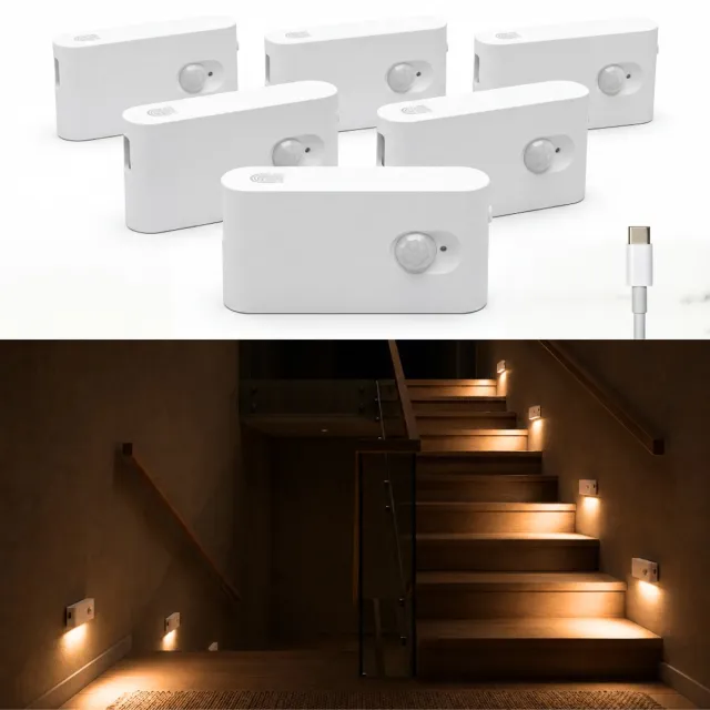 RijkseDreams RD Sense - sensor lamp binnen - Set van 6 stuks - Warm Wit - Magnetische Montage - Wit