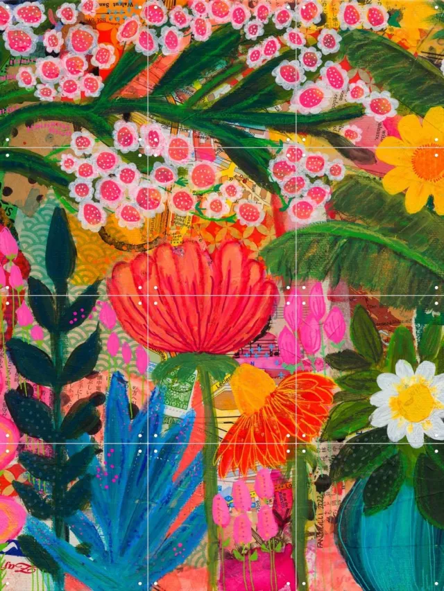 IXXI Lucy, Yvette Fanciulli - 60 x 80 cm - Grote wanddecoratie en posters - Collage, Gemengde Technieken, Kleurrijk, Speels, Woonkamer, Botanisch Roze