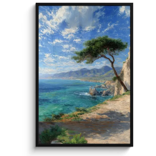 FrameYourWall Poster in lijst - Fotolijst 80x120 cm - Posters - Rotsen - Kustlijn - Boom - Bergen - Posterlijst zwart - Decoratie - Wanddecoratie woonkamer - Muurdecoratie slaapkamer