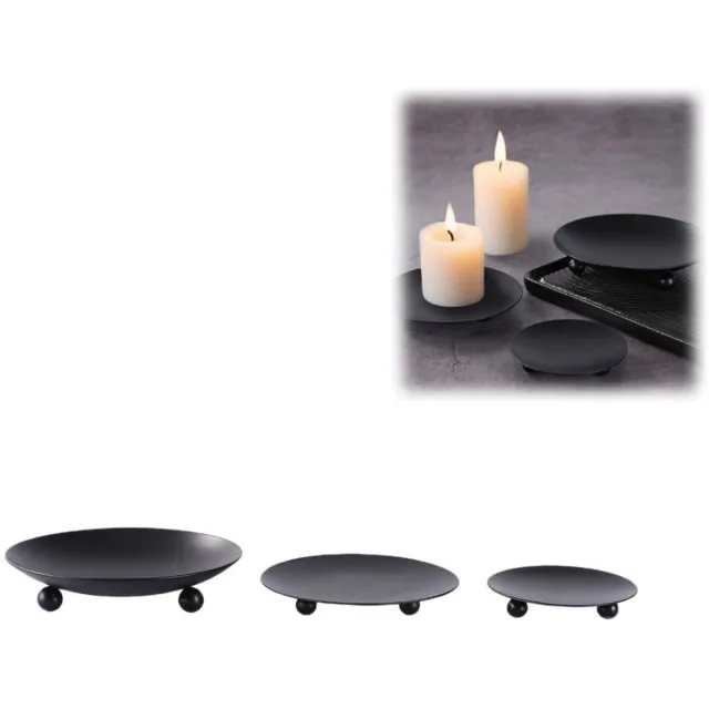 SWGOTA 3 stuks - Kandelaars - Metalen kandelaars - Aromatherapiehouders - Smeedijzeren dienbladen - Ideaal voor romantische tafeldecoraties, bruiloftsarrangementen, kaarsenopstelling - Elegante decoratieve stukken - 6,8 cm + 9 cm + 11 cm - zwartafwerking