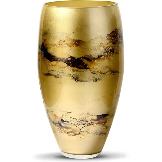 Terroso Vaas Goud, Glas Marmer, Elegante, Hoogte 38 cm