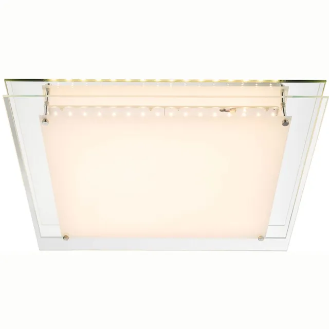 Globo Lighting Plafondlamp Slaapkamerlamp Woonkamerlamp, dimbaar, glas nikkel mat helder gesatineerd, 1x LED 40W 2000Lm 3000K, HxLxB 7,5x50x50cm zilver
